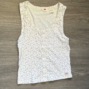 Levi's White Floral Button-Up Tank Top